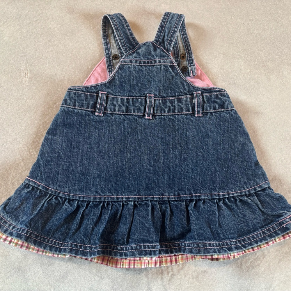 Early 2000s The Children’s Place 3-6M Denim Overall Dress Pink Plaid Ruffle - Picture 7 of 7